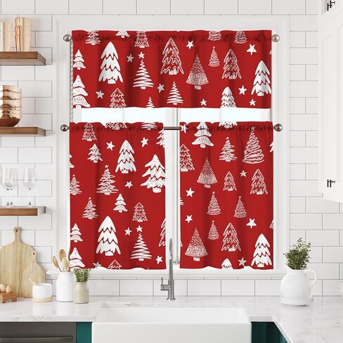Winter Kitchen Curtains Short and Valance Set Pink Snowflake Dining Room Fabric Curtain Drapes Holiday Cafe Curtains Valance for Home Decor in Saudi Arabia