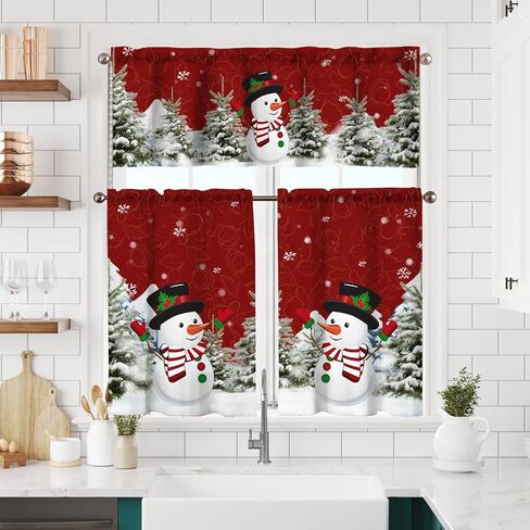 Winter Kitchen Curtains Short and Valance Set Pink Snowflake Dining Room Fabric Curtain Drapes Holiday Cafe Curtains Valance for Home Decor in Saudi Arabia