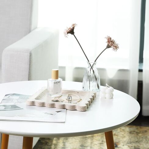 Travertine Decorative Tray, 7.8in Marble Scallop Edge Tray, Square Bathroom Trays for Jewelry Perfume, Vanity, Coffee Table, Beige Stone Trinket Dish for Woman, Dresser Décor Gift in Saudi Arabia
