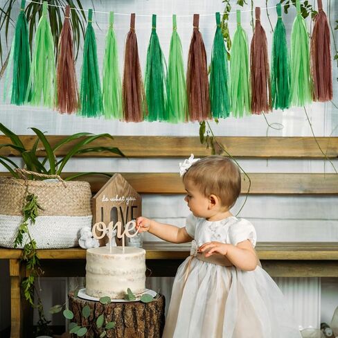Epakh 20 Packs Black/Green/Brown Tassel Garland Banner Paper Tassels for Pixel Party Decorations, Video Game Birthday Supplies, Dinosaur Jungle Camo Army Camp Natural Theme Green Party Decor in Saudi Arabia