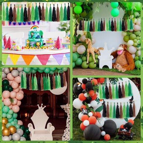 Epakh 20 Packs Black/Green/Brown Tassel Garland Banner Paper Tassels for Pixel Party Decorations, Video Game Birthday Supplies, Dinosaur Jungle Camo Army Camp Natural Theme Green Party Decor in Saudi Arabia