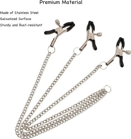 مجوهرات الجسم غير ثقب الحلمة المشابك مع سلسلة قلادة الفولاذ المقاوم للصدأ الجسم سلسلة وهمية الجسم مجوهرات حلقة الحلمة كليب للعب الكبار للنساء هدية - Sliver_Purple in Kuwait