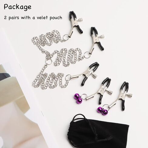 مجوهرات الجسم غير ثقب الحلمة المشابك مع سلسلة قلادة الفولاذ المقاوم للصدأ الجسم سلسلة وهمية الجسم مجوهرات حلقة الحلمة كليب للعب الكبار للنساء هدية - Sliver_Purple in Kuwait