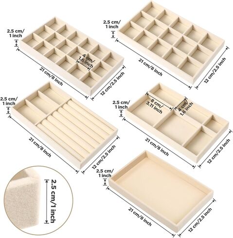 Set of 10 Velvet Jewelry Trays Organizer for Drawer, Stackable Jewelry Drawer Organizers Necklace Bracelet Display Case Storage for Earring Ring Brooch Watch 5 Styles (Beige) in Saudi Arabia