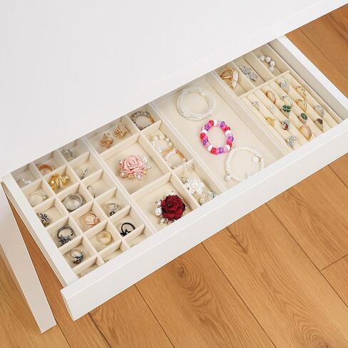 Set of 10 Velvet Jewelry Trays Organizer for Drawer, Stackable Jewelry Drawer Organizers Necklace Bracelet Display Case Storage for Earring Ring Brooch Watch 5 Styles (Beige) in Saudi Arabia