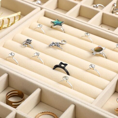 Set of 10 Velvet Jewelry Trays Organizer for Drawer, Stackable Jewelry Drawer Organizers Necklace Bracelet Display Case Storage for Earring Ring Brooch Watch 5 Styles (Beige) in Saudi Arabia