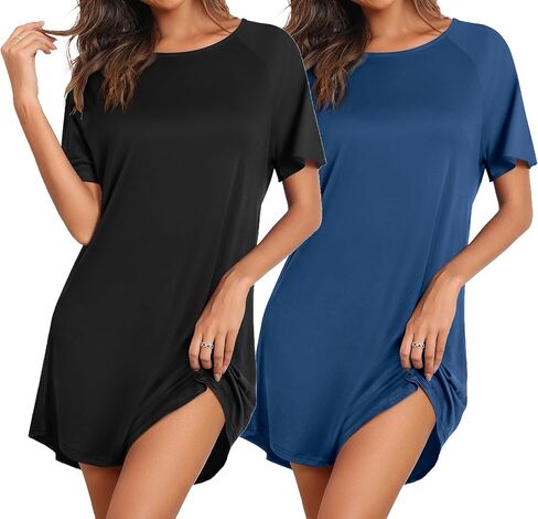 Ekouaer Nightgowns for Women 2 Pack Bamboo Viscose Sleep Shirts Short Sleeve Nightshirt Comfy Sleepdress Soft Sleepwear in Saudi Arabia
