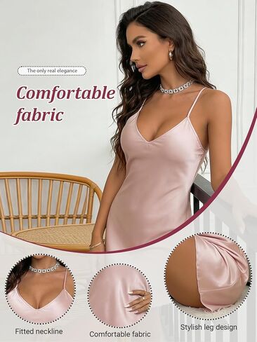 Women's Cami Nightdress, Back Criss Cross Design Slip Sleep Dress, Sleeveless Sexy Lounge Nightwear for Women in Saudi Arabia