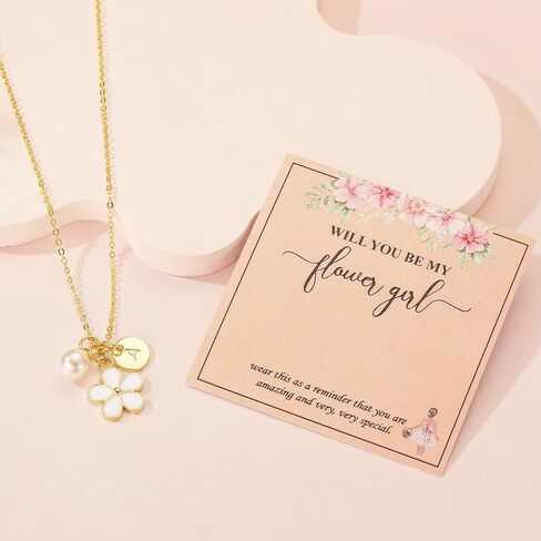 Valentines Day Gifts for Kids-Flower Girl Gift,Initial Letter Necklace for Flower Girl,14K Gold Plated Proposal Gifts on Wedding Bridal Party in Saudi Arabia