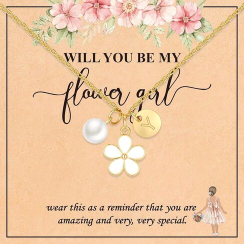 Valentines Day Gifts for Kids-Flower Girl Gift,Initial Letter Necklace for Flower Girl,14K Gold Plated Proposal Gifts on Wedding Bridal Party in Saudi Arabia