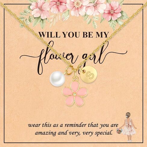 Valentines Day Gifts for Kids-Flower Girl Gift,Initial Letter Necklace for Flower Girl,14K Gold Plated Proposal Gifts on Wedding Bridal Party in Saudi Arabia