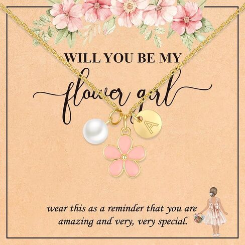 هدايا عيد الحب للأطفال - هدية فتاة الزهرة، قلادة بالحرف الأولي لفتاة الزهرة، هدايا مقترحة مطلية بالذهب عيار 14 قيراط في حفل الزفاف in Kuwait