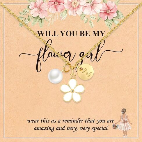 Valentines Day Gifts for Kids-Flower Girl Gift,Initial Letter Necklace for Flower Girl,14K Gold Plated Proposal Gifts on Wedding Bridal Party in Saudi Arabia