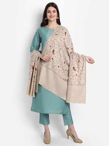 Zamour Kashmiri Shawl for Women, Pashmina Style Fine Indian Embroidery Wool Shawls for Winter in Kuwait