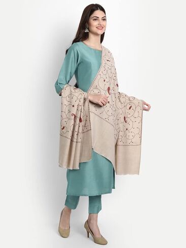 Zamour Kashmiri Shawl for Women, Pashmina Style Fine Indian Embroidery Wool Shawls for Winter in Kuwait