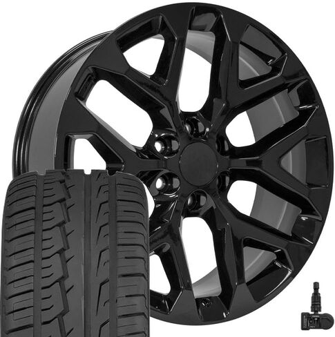 OE Wheels CV98B 22 Inch Rim Fits Silverado 1500 Snowflake Style 6x139.7 22x9 Gloss Black - Hollander 5668 (1) in Saudi Arabia