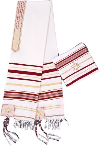 شال صلاة Tallit وشاح من القماش اليهودي للسيدات، مزين بحروف وزخارف عبرية، يُغسل في الغسالة in Kuwait