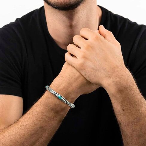 سوار فيروزي أصلي للرجال 925 من الفضة الإسترليني الأمريكية الأصلية 3 سوار فيروزي حقيقي تعديل بوهو مجوهرات للزوج in Saudi Arabia