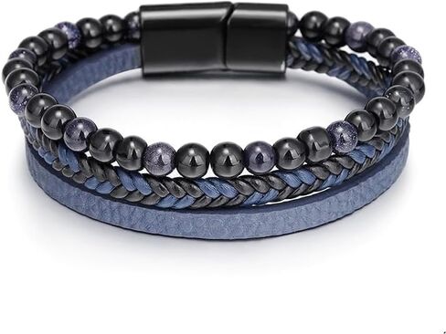 Men’s Leather Cuff Bracelet for Women Cross Black Studded Wrap Boho Handmade Spliced Double Strand Bangle Bracelet for Men Friendship Gifts in Saudi Arabia