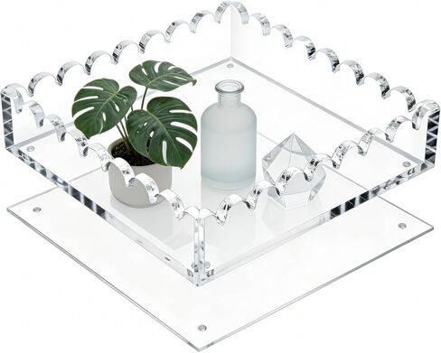 Acrylic Tray with Ultra-Strong Magnetic Mat- 7.9×7.9 Customizable Serving & Display Tray, Clear Scalloped Vanity Jewelry Organizer, Picture Frame Bathroom Tray Decor, Unique Gift for Women Girls in Saudi Arabia