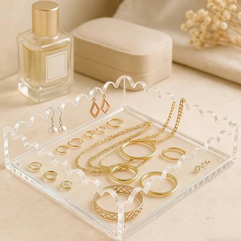Acrylic Tray with Ultra-Strong Magnetic Mat- 7.9×7.9 Customizable Serving & Display Tray, Clear Scalloped Vanity Jewelry Organizer, Picture Frame Bathroom Tray Decor, Unique Gift for Women Girls in Saudi Arabia