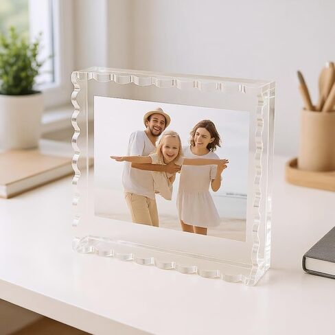 Acrylic Tray with Ultra-Strong Magnetic Mat- 7.9×7.9 Customizable Serving & Display Tray, Clear Scalloped Vanity Jewelry Organizer, Picture Frame Bathroom Tray Decor, Unique Gift for Women Girls in Saudi Arabia