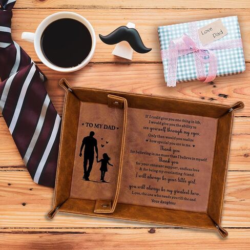Birthday Gifts for Dad from Daughter, Leather Tray for Dad, Wallet Key Tray for Father, Best Dad Gifts from Daughter, Christmas Thanksgiving Sentimental Gifts for Father in Saudi Arabia