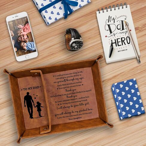 Birthday Gifts for Dad from Daughter, Leather Tray for Dad, Wallet Key Tray for Father, Best Dad Gifts from Daughter, Christmas Thanksgiving Sentimental Gifts for Father in Saudi Arabia