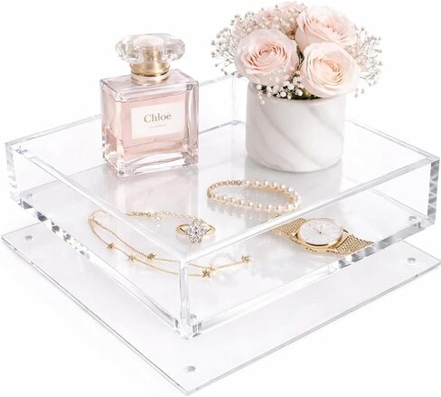 Acrylic Tray with Magnetic Mat - 7.9×7.9 Customizable Decorative Serving Tray, Display Organizer for Vanity, Jewelry, Makeup Organizer, Room Decor Aesthetic- Modern Picture Frame, Gift for Women Girls in Saudi Arabia
