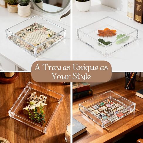 Acrylic Tray with Magnetic Mat - 7.9×7.9 Customizable Decorative Serving Tray, Display Organizer for Vanity, Jewelry, Makeup Organizer, Room Decor Aesthetic- Modern Picture Frame, Gift for Women Girls in Saudi Arabia