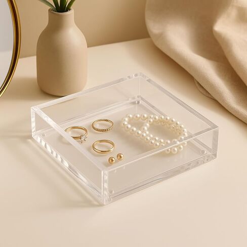 Acrylic Tray with Magnetic Mat - 7.9×7.9 Customizable Decorative Serving Tray, Display Organizer for Vanity, Jewelry, Makeup Organizer, Room Decor Aesthetic- Modern Picture Frame, Gift for Women Girls in Saudi Arabia