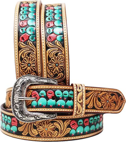 CHALLENGER 26 Western Antique Basket Weave Tooled Beaded Full-Grain Leather Belt 26FK56 in Saudi Arabia