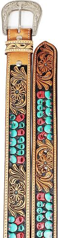 CHALLENGER 26 Western Antique Basket Weave Tooled Beaded Full-Grain Leather Belt 26FK56 in Saudi Arabia