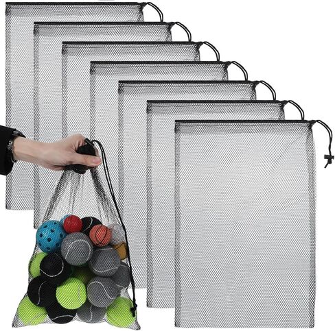 7PCS Mesh Drawstring Bags,11.81 X 17.71 In Mesh Bags with Drawstringg,Sturdy and Durable, Meshes Drawstring Bag, for Pool, Beach Ball,Toys Storage for Collecting,Travel,Sports,Gym, Black in Kuwait