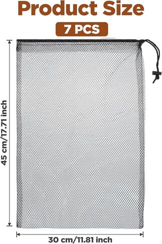 7PCS Mesh Drawstring Bags,11.81 X 17.71 In Mesh Bags with Drawstringg,Sturdy and Durable, Meshes Drawstring Bag, for Pool, Beach Ball,Toys Storage for Collecting,Travel,Sports,Gym, Black in Kuwait