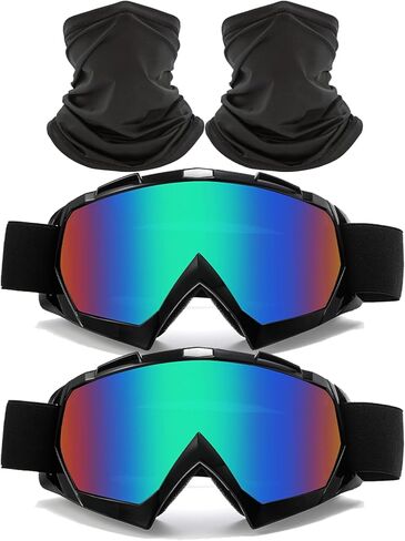 2Pcs Motocross Goggles with Neck Gaiter Dirt Bike ATV Racing Ski Motorcycle Goggles Cycling Glasses for Outdoor Sport, Black Frame Clear-Smoke Lenses in Kuwait