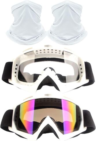 2Pcs Motocross Goggles with Neck Gaiter Dirt Bike ATV Racing Ski Motorcycle Goggles Cycling Glasses for Outdoor Sport, Black Frame Clear-Smoke Lenses in Saudi Arabia