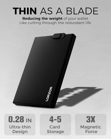 محفظة LORZOR Slim Magsafe للرجال: حامل بطاقات مغناطيسي قوي لهاتف iPhone - محفظة ذكية منبثقة بسيطة مع خاصية حجب RFID لـ 5 بطاقات ائتمان، وملصق Mag Safe وصندوق هدايا متضمن (أسود) in Kuwait