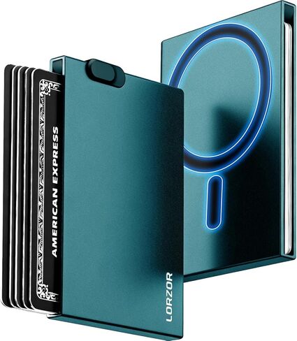 محفظة LORZOR Slim Magsafe للرجال: حامل بطاقات مغناطيسي قوي لهاتف iPhone - محفظة ذكية منبثقة بسيطة مع خاصية حجب RFID لـ 5 بطاقات ائتمان، وملصق Mag Safe وصندوق هدايا متضمن (أسود) in Kuwait