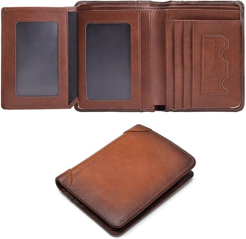 Leather Trifold RFID Wallet For Men With Flip Out ID Holder | Multi-Slot Billfold For Daily Essentials(Darkbrown) in Saudi Arabia