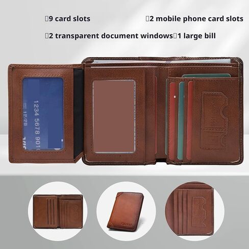 Leather Trifold RFID Wallet For Men With Flip Out ID Holder | Multi-Slot Billfold For Daily Essentials(Darkbrown) in Saudi Arabia