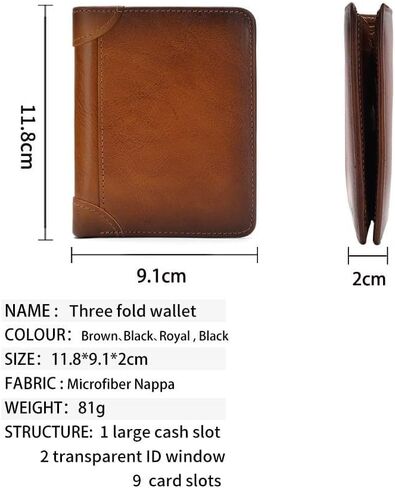 Leather Trifold RFID Wallet For Men With Flip Out ID Holder | Multi-Slot Billfold For Daily Essentials(Darkbrown) in Saudi Arabia