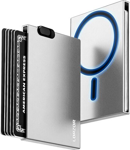 محفظة LORZOR Slim Magsafe للرجال: حامل بطاقات مغناطيسي قوي لهاتف iPhone - محفظة ذكية منبثقة بسيطة مع خاصية حجب RFID لـ 5 بطاقات ائتمان، وملصق Mag Safe وصندوق هدايا متضمن (أسود) in Kuwait