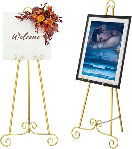Gold Easel Stand for Sign,Adjustable Easel Dispaly Stand, Metal Easels for Dispalying Pictures,Easels for Wedding Poster Holder,Display Stand with Chain Support in Kuwait