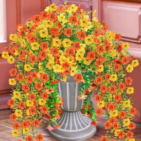 Artificial Flowers for Outdoors 6PCS，All Weather Fade Proof, UV Resistant Waterproof Realistic Faux Silk Mums Daisies Rose Red & Pink for Hanging Planters Porch Patio Balcony Deck Fence Garden Decor in Saudi Arabia