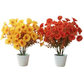 6 Stems Silk Morning Glory Artificial Flowers Kit with 2 Pots, 14.5" Tall Indoor Fake Flowers for Home Office Desk Decoration in Saudi Arabia