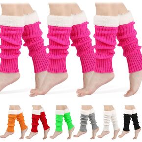 Fuzzy Leg Warmers for Women,3 Pairs Neon Ribbed Leg Socks,80s 90s Stylish Accessories in Kuwait
