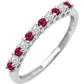 مجموعة Dazzlingrock خاتم زفاف قابل للتكديس على شكل دائري من الياقوت الأبيض والألماس الأبيض بتصميم عتيق من الذهب الأبيض الصلب عيار 14 قيراط مقاس 7 in Kuwait