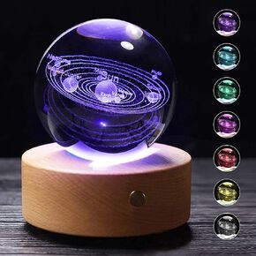 3D Solar System Crystal Ball with Wood Base, Engraved Universe Planet Sphere, Kid Education Decorative Glass Ball, Decor Creative Gift in Saudi Arabia