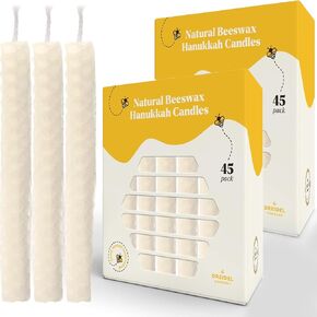 The Dreidel Company Hand Rolled Hanukkah Candle Natural Honeycomb Beeswax White, 45 Minute Burn Time, 45 Candles for All 8 Nights of Chanuka in Saudi Arabia